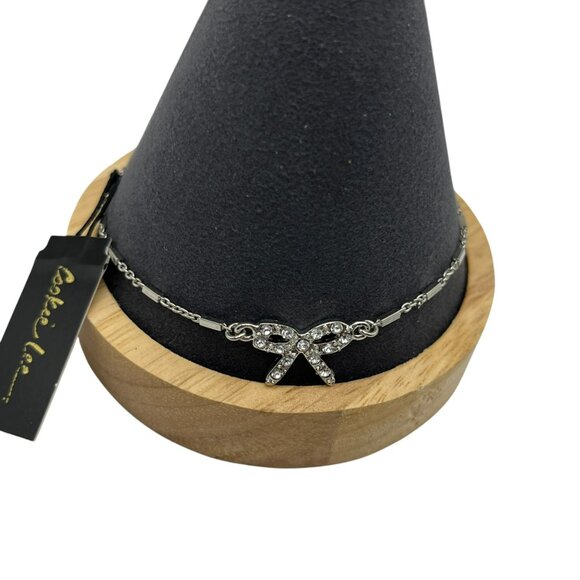 Vintage Cookie Lee Genuine Crystal‎ Anklet Ribbon Adjustable  Silver Tone New - Picture 5 of 10